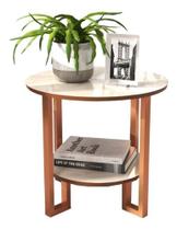 Mesa Lateral 2 Tampos Pés Cobre - Off-white/freijó