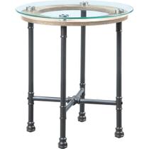 Mesa lateral Acme Brantley redonda con tapa de vidrio y estructura metálica estilo tubo
