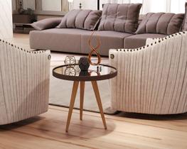 Mesa Lateral Adnet Couro Com Espelho 40cm Pés Palito cor Marrom - Comprar Moveis em Casa