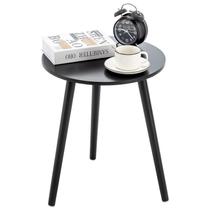 Mesa lateral Apicizon preta redonda com pernas de madeira preta 42cm x 52cm