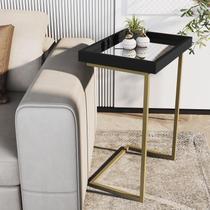 Mesa Lateral Apoio Sofá Com Espelho 4774 - PRETO/DOUR