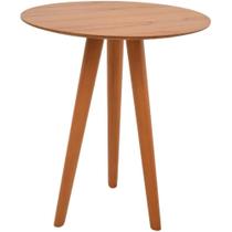 Mesa Lateral Baixa Pé Palito Em Madeira Maciça Com Tampo Lâminado Amendoa