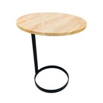 Mesa Lateral Base Metal Preto Tampo Madeira Fino Acabamento