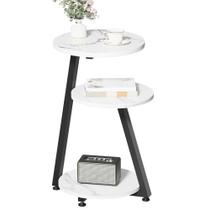 Mesa lateral BEWISHOME redonda de mármore com prateleiras de 3 camadas pretas Mesa lateral BEWISHOME redonda de mármore com prateleiras de 3 camadas pretas