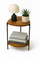 Mesa Lateral Cama Sofá Orgânica Marrom Com Ferro Preto Mesinha De Cabeceira Moderna Sala Tv