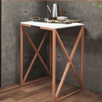 Mesa Lateral Canto Aparador Buffet X Zurik X Industrial Ferro Bronze Tampo Branco - Ahazzo Móveis