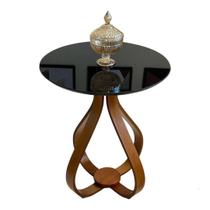 Mesa Lateral Canto Cebola Laqueada Base Madeira Laminada Preta