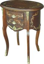 Mesa Lateral Clássica, com Marchetaria, apliques fundidos 062x045x079cm Mesa Lateral Clássica, com Marchetaria, apliques fundidos 062x045x079cm