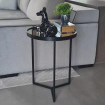 Mesa Lateral com Espelho - Mesinha de Apoio 60 x 45 cm Preto