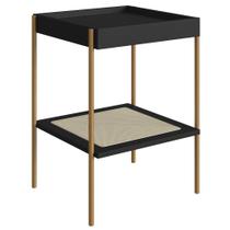 Mesa Lateral Com Prateleira Pé Metal Arlo A10 Nero-dourado - Mpozenato