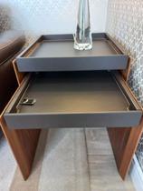 Mesa Lateral Concreta de Madeira e Recouro Marrom M - 50x50x45cm