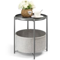Mesa lateral danpinera redonda com cesto de armazenamento de tecido cinza