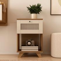 Mesa Lateral de Apoio 1 Gaveta com Pintura Palha Trama Marrom Cinamomo/Off White