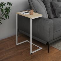 Mesa Lateral de Apoio Industrial Sofá Charmme Ferro Branco e Tampo Off-white