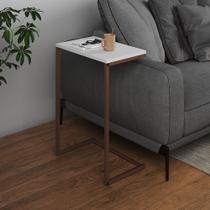 Mesa Lateral de Apoio Industrial Sofá Charmme Ferro Cobre e Tampo Branco Mesa Lateral de Apoio Industrial Sofá Charmme Ferro Cobre e Tampo Branco