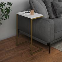 Mesa Lateral de Apoio Industrial Sofá Charmme Ferro Dourado e Tampo Branco Mesa Lateral de Apoio Industrial Sofá Charmme Ferro Dourado e Tampo Branco