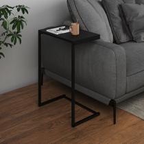 Mesa Lateral de Apoio Industrial Sofá Charmme Ferro Preto e Tampo Preto