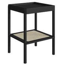 Mesa Lateral de Apoio Oslo Artesano 43 cm (largura) MDP Nero Palha Sintética Bege Pé Madeira Maciça