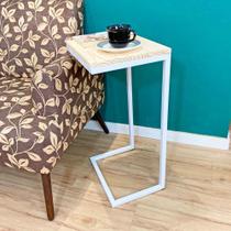 Mesa Lateral de Apoio para Sofá Style Industrial de Ferro e Madeira Natural e Branco Mesa Lateral de Apoio para Sofá Style Industrial de Ferro e Madeira Natural e Branco