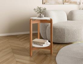 Mesa Lateral de Canto Lizz em Madeira e MDF 2 Prateleiras para Sala Quarto Escritório