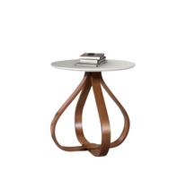 Mesa Lateral de Canto pé Cebola 60cm Castanho com Vidro Cor:Laca Off White