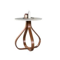 Mesa Lateral de Canto pé Cebola 70cm Castanho com Vidro