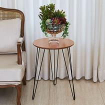 Mesa Lateral De Canto Redonda Industrial Pé De Ferro - Bege