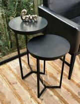 Mesa Lateral de ferro - Mesinha Canto - Apoio Esquinas - Kit com 2 - Preto