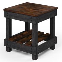 Mesa Lateral de Madeira com Prateleira Walnut Distressado Mesa Lateral de Madeira com Prateleira Walnut Distressado