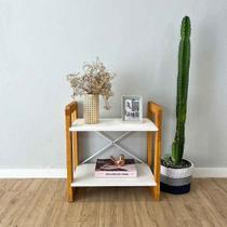 Mesa Lateral de Madeira Pinus Linea Branco e Nozes