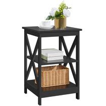 Mesa lateral de sofá Yaheetech de 3 níveis com prateleira preta