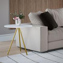 Mesa Lateral Decorativa Gabriela Base Dourada Tampo Redondo Branco - Casa Prime