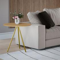 Mesa Lateral Decorativa Gabriela Base Dourada Tampo Redondo Canela