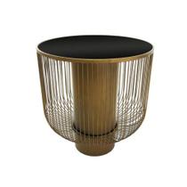 Mesa Lateral Dourado Metal e Vidro Contemporaneo Luxo