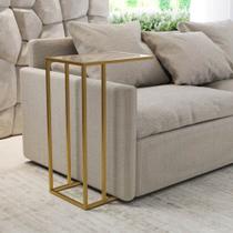 Mesa Lateral Elena Industrial Dourado com Tampo de Vidro Mesa Lateral Elena Industrial Dourado com Tampo de Vidro