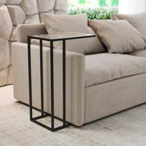 Mesa Lateral Elena Industrial Preto com Tampo de Vidro Mesa Lateral Elena Industrial Preto com Tampo de Vidro