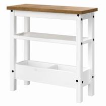 Mesa Lateral em Madeira Maciça Branco Lavado