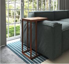 Mesa Lateral Encaixe Apoio de Sofa Elena Cobre E Tampo Amendoa 5
