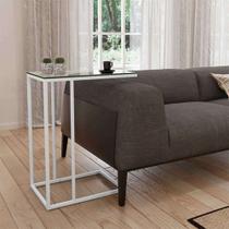 Mesa Lateral Encaixe Elena Vidro Branca Mesa Lateral Encaixe Elena Vidro Branca