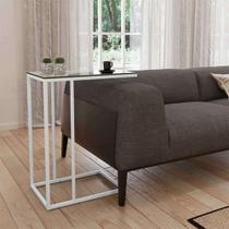 Mesa Lateral Encaixe Elena Vidro Branca Mesa Lateral Encaixe Elena Vidro Branca