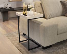 Mesa Lateral Espelhada com Pés de Ferro Apoio Sala Sofá Moderna Decoração Resistente e Elegante