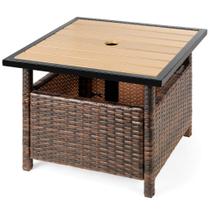 Mesa lateral externa Best Choice Products em vime com orifício para guarda-chuva Mesa lateral externa Best Choice Products em vime com orifício para guarda-chuva