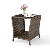 Mesa Lateral Externa Elepude em Rattan com Tampo de Vidro
