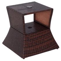 Mesa lateral externa Outsunny Rattan de 2 camadas com orifício para guarda-chuva