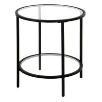 Mesa lateral Henn&Hart redonda de 20 cm com prateleira de vidro em bronze enegrecido