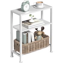 Mesa lateral Homedawn Narrow de 2 camadas com suporte de prateleira branco Mesa lateral Homedawn Narrow de 2 camadas com suporte de prateleira branco