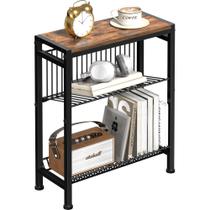 Mesa lateral Homedawn Narrow de 3 camadas com porta-revistas marrom Mesa lateral Homedawn Narrow de 3 camadas com porta-revistas marrom