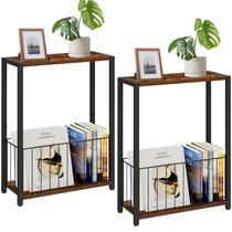 Mesa lateral Homleke Narrow, conjunto de 2 com porta-revistas marrom Mesa lateral Homleke Narrow, conjunto de 2 com porta-revistas marrom