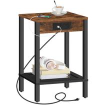 Mesa lateral HOOBRO com estação de carregamento USB Rustic Brown