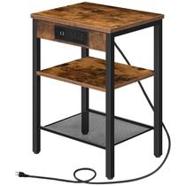 Mesa lateral HOOBRO End com estação de carregamento e portas USB marrom